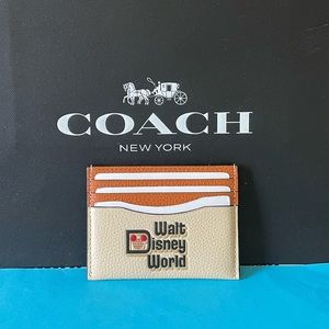 NWT Disney X Coach Card Case With Walt Disney World Motif Ivory Multi Leather